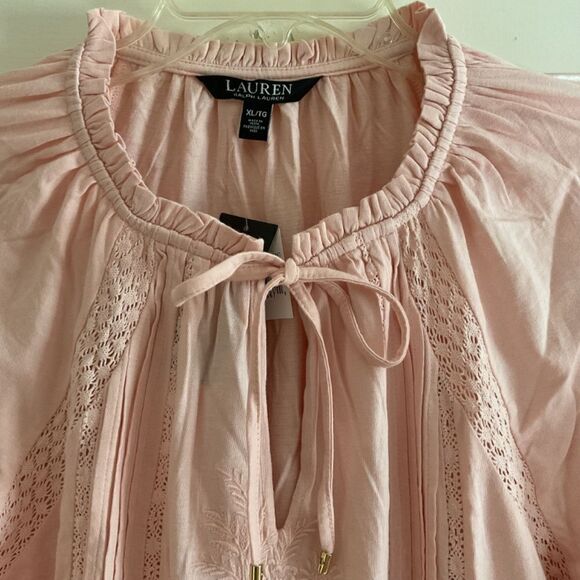 NWT Polo RALPH LAUREN PEACH PINK LACED EMBROIDERED LONG SLEEVE WOMAN Top XL - Picture 7 of 14